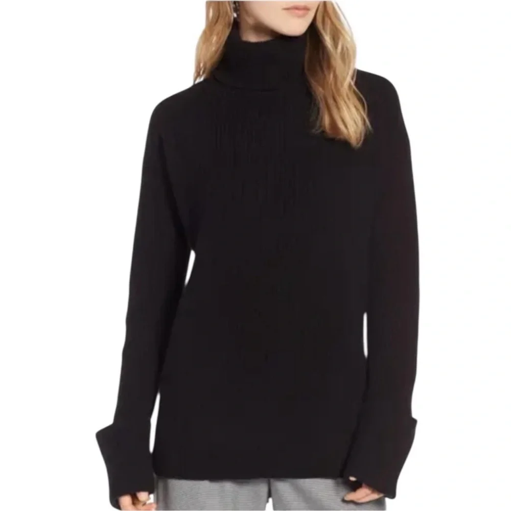 Halogen Cashmere Ribbed Mock Neck Sweater XS Minimalist Essential